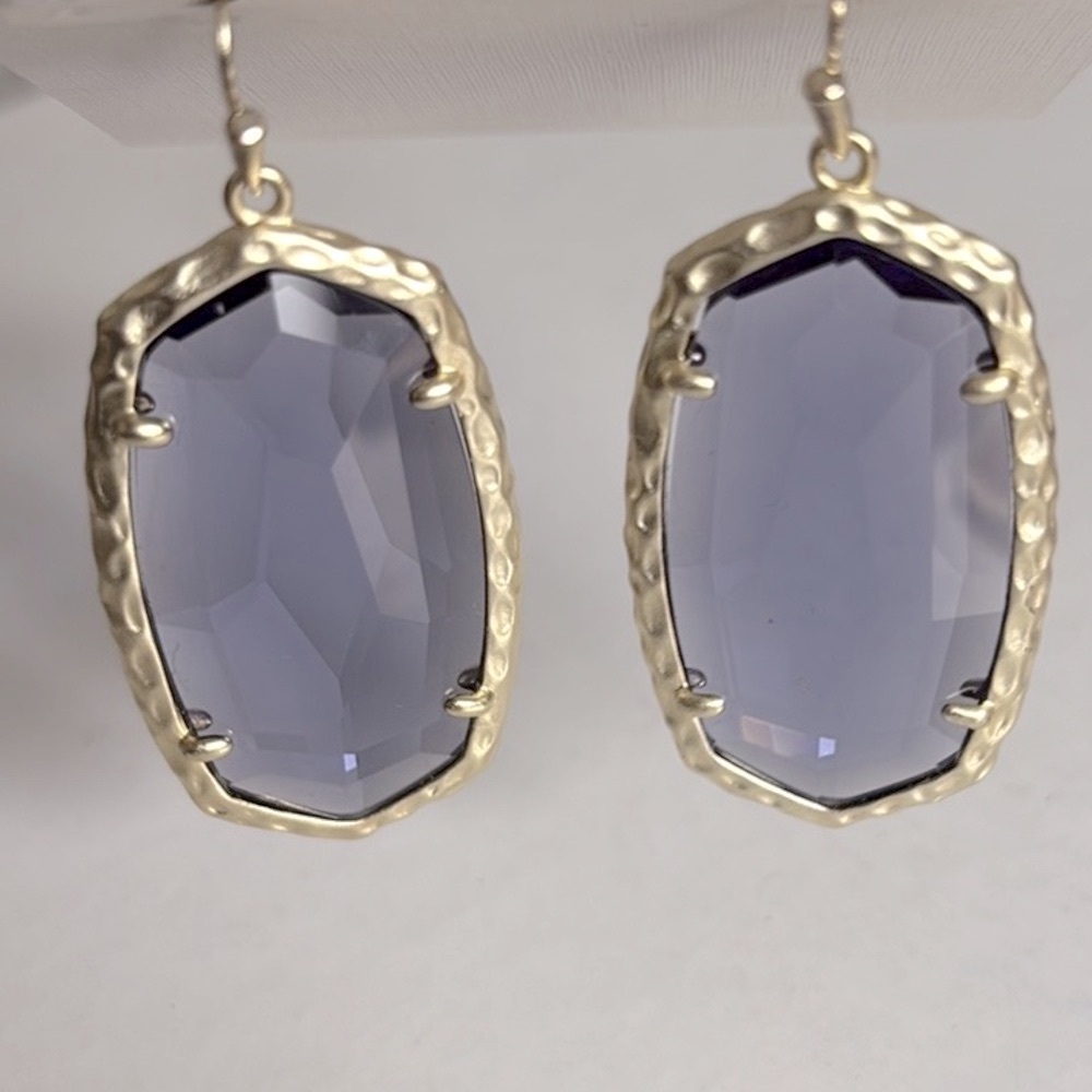 EUC [Kendra Scott] Ella Iolite Purple Crystal Glass Silver Faceted Drop Earrings - Picture 9 of 11
